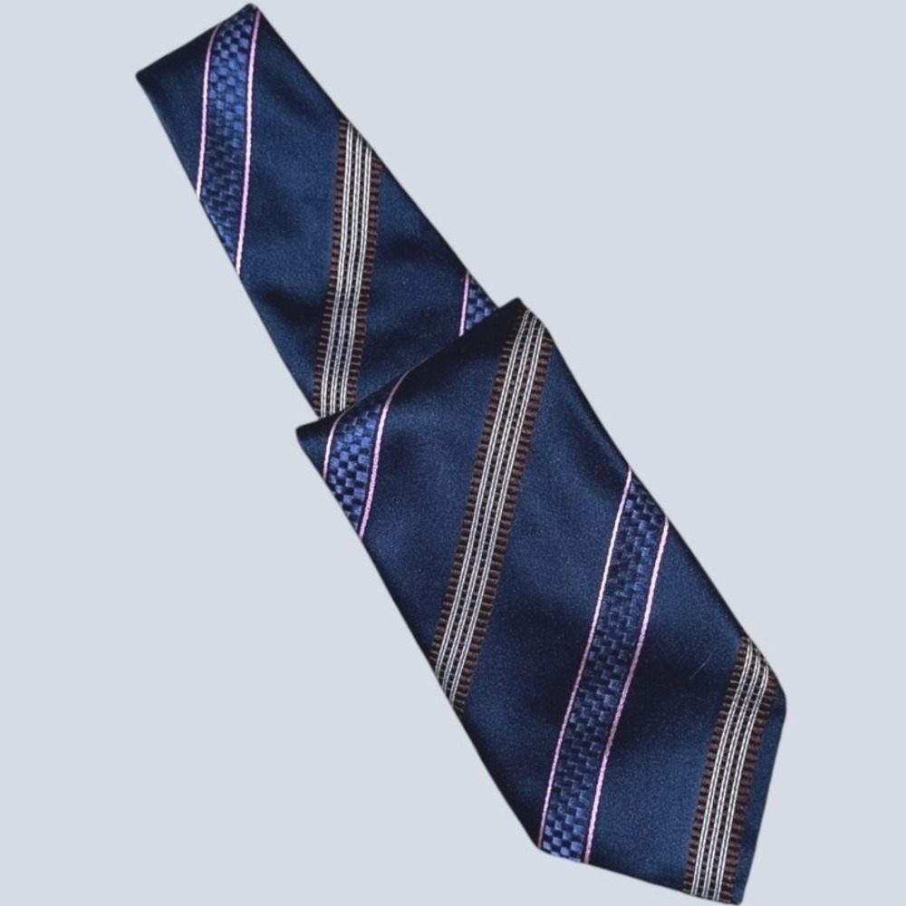 Canali Silk Tie Mens Navy Blue Pink Diagonal Stripe Woven Made in Italy OS